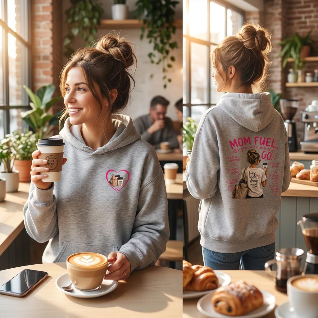 Mom Fuel Hoodie | Coffee Heart Graphic, Mom Life Illustration