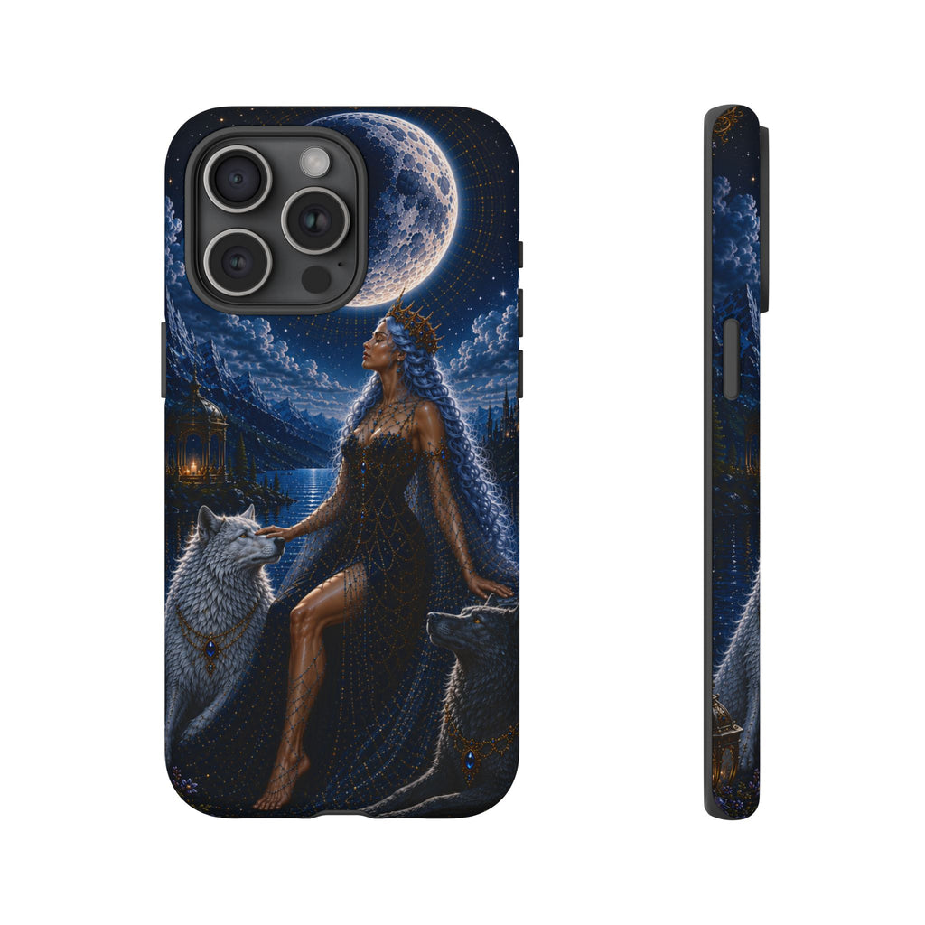 Moon Goddess with Wolves phone case | Celestial fantasy iPhone and Samsung cover