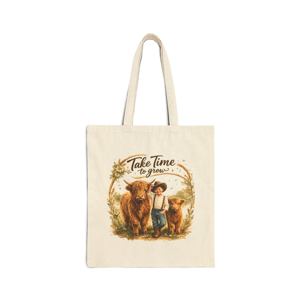 Take Time to Grow Tote Bag — Vintage Farm Cowgirl Canvas Tote