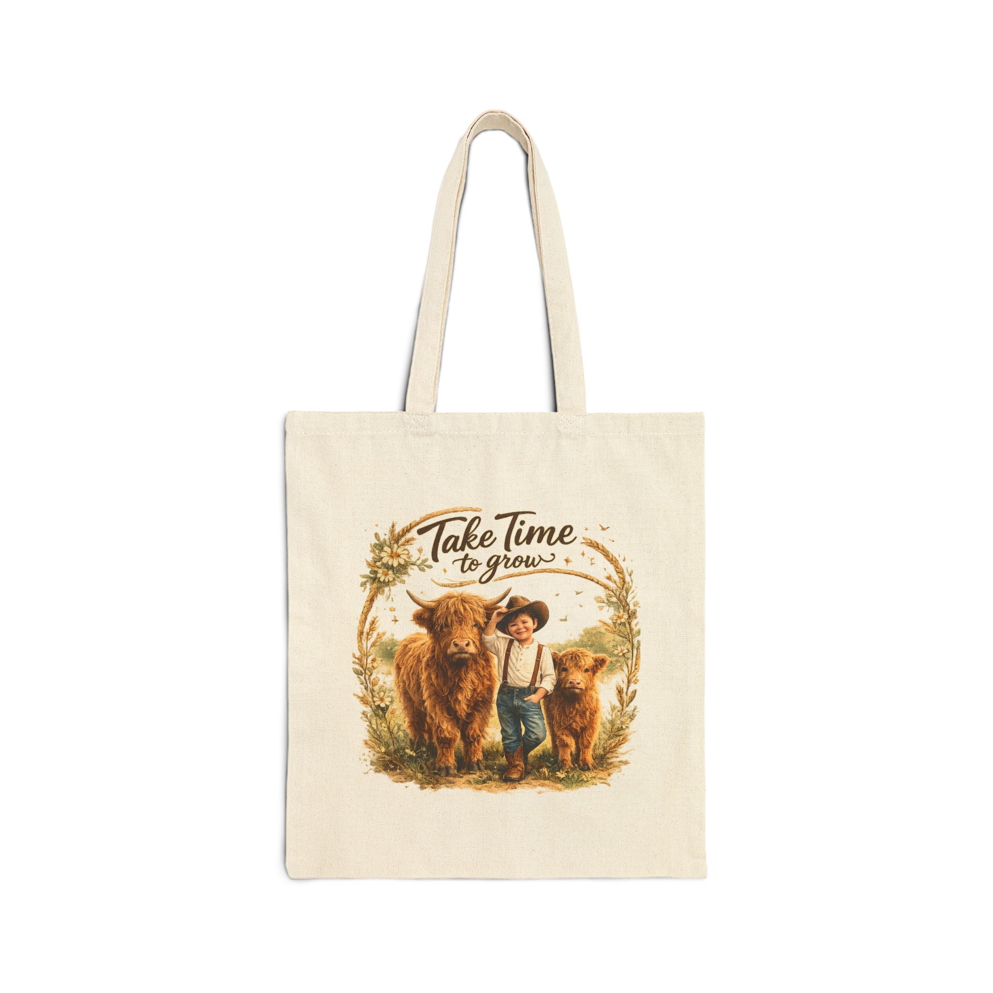 Take Time to Grow Tote Bag — Vintage Farm Cowgirl Canvas Tote