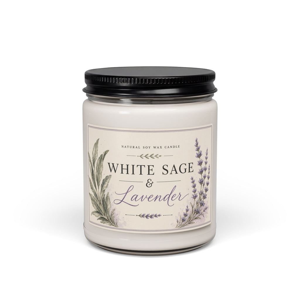 White Sage & Lavender Soy Candle — 9oz Scented Jar for Relaxation, Stress Relief, and Home Aromatherapy