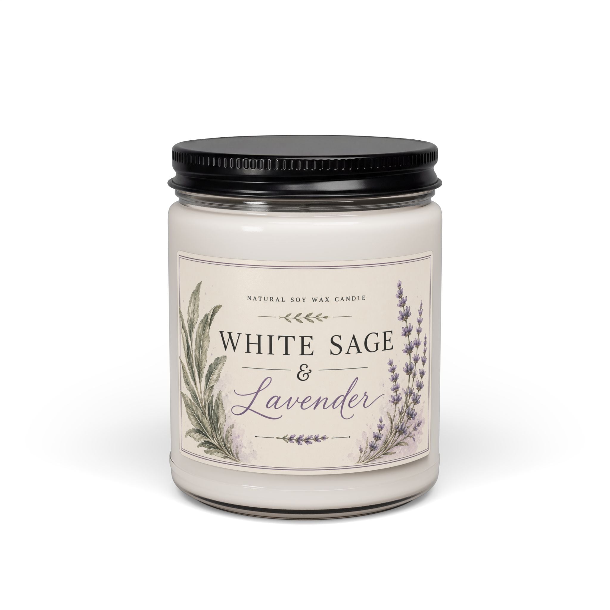 White Sage & Lavender Soy Candle — 9oz Scented Jar for Relaxation, Stress Relief, and Home Aromatherapy