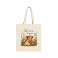 Take Time to Grow Canvas Tote — Cute Highland Cow & Girl Grocery Bag