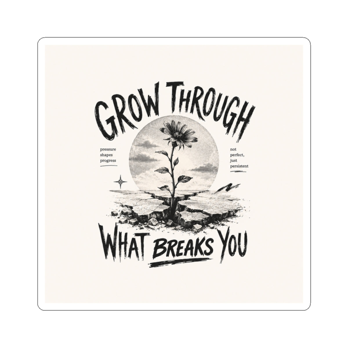 Sticker — "Grow Through What Breaks You" Inspirational Botanical Sticker