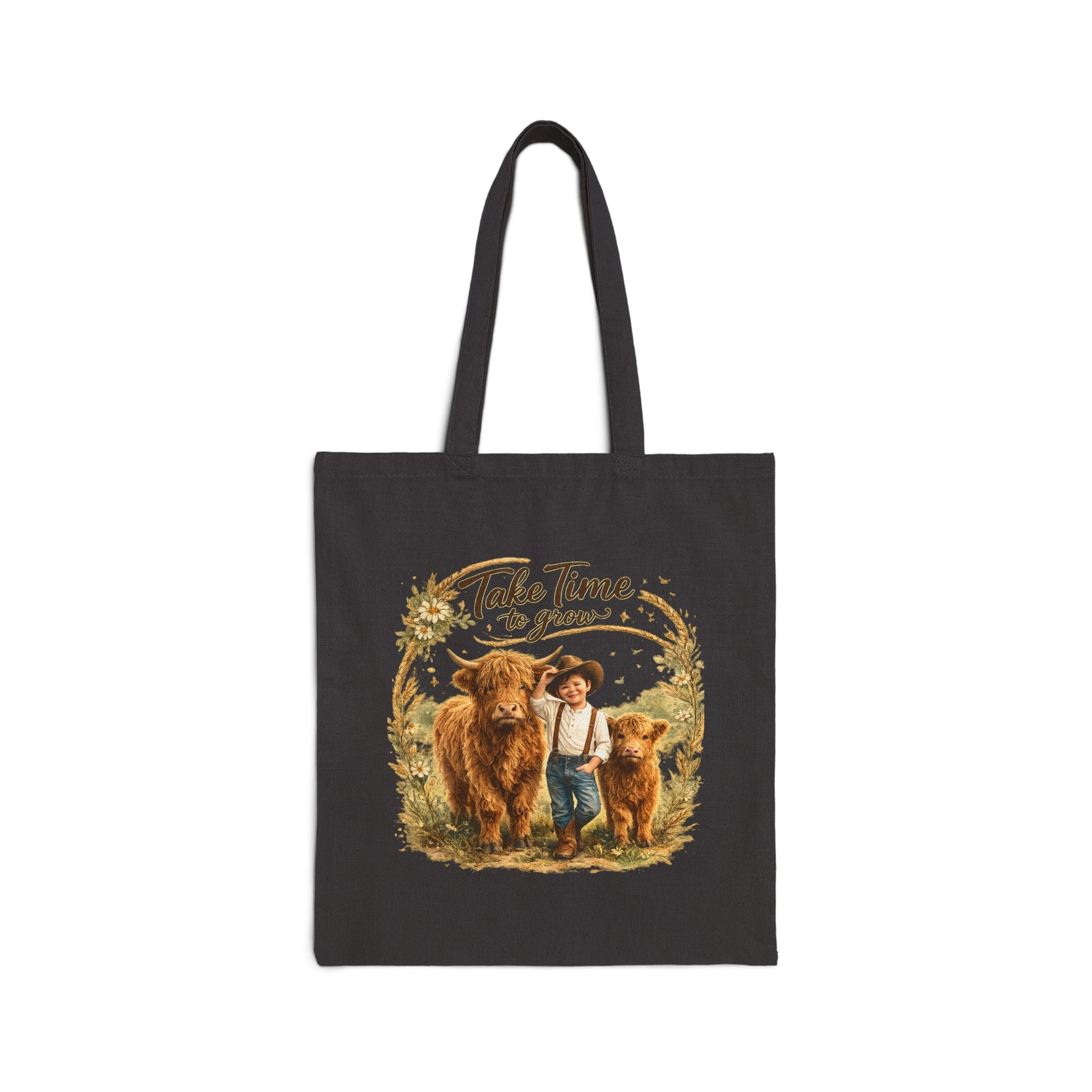 Take Time to Grow Tote Bag — Vintage Farm Cowgirl Canvas Tote