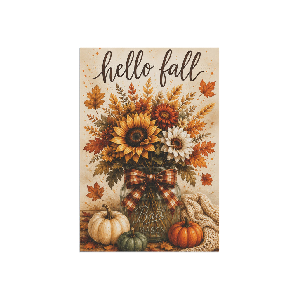 Hello Fall Sunflower Pumpkin Garden Banner | Autumn Porch Flag