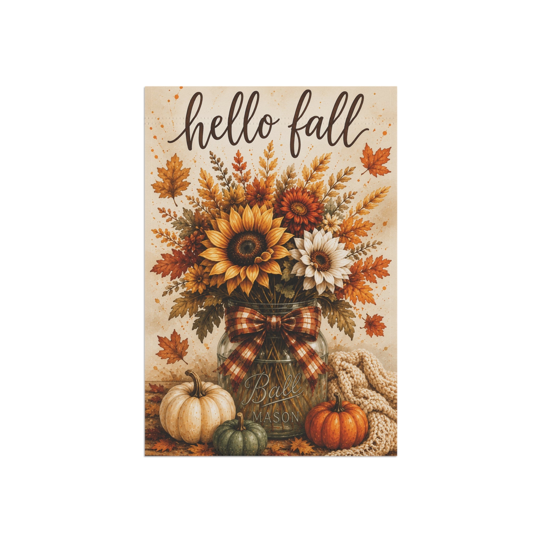 Hello Fall Sunflower Pumpkin Garden Banner | Autumn Porch Flag