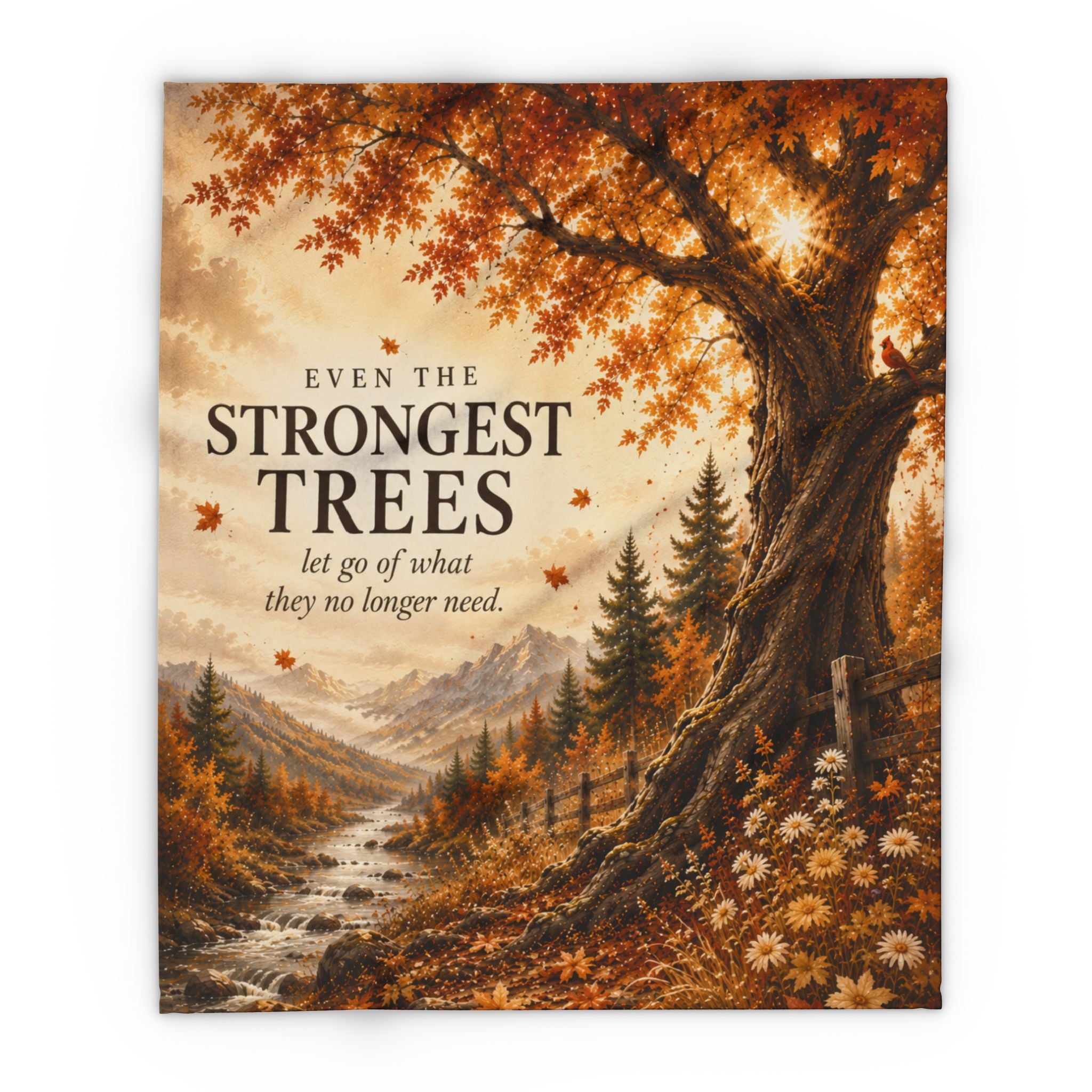 Autumn Woodland Fleece Blanket — “Even the Strongest Trees” Inspirational Fall Throw