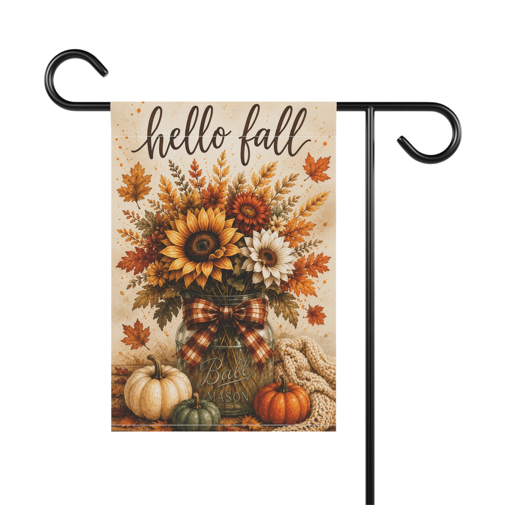 Hello Fall Sunflower Pumpkin Garden Banner | Autumn Porch Flag