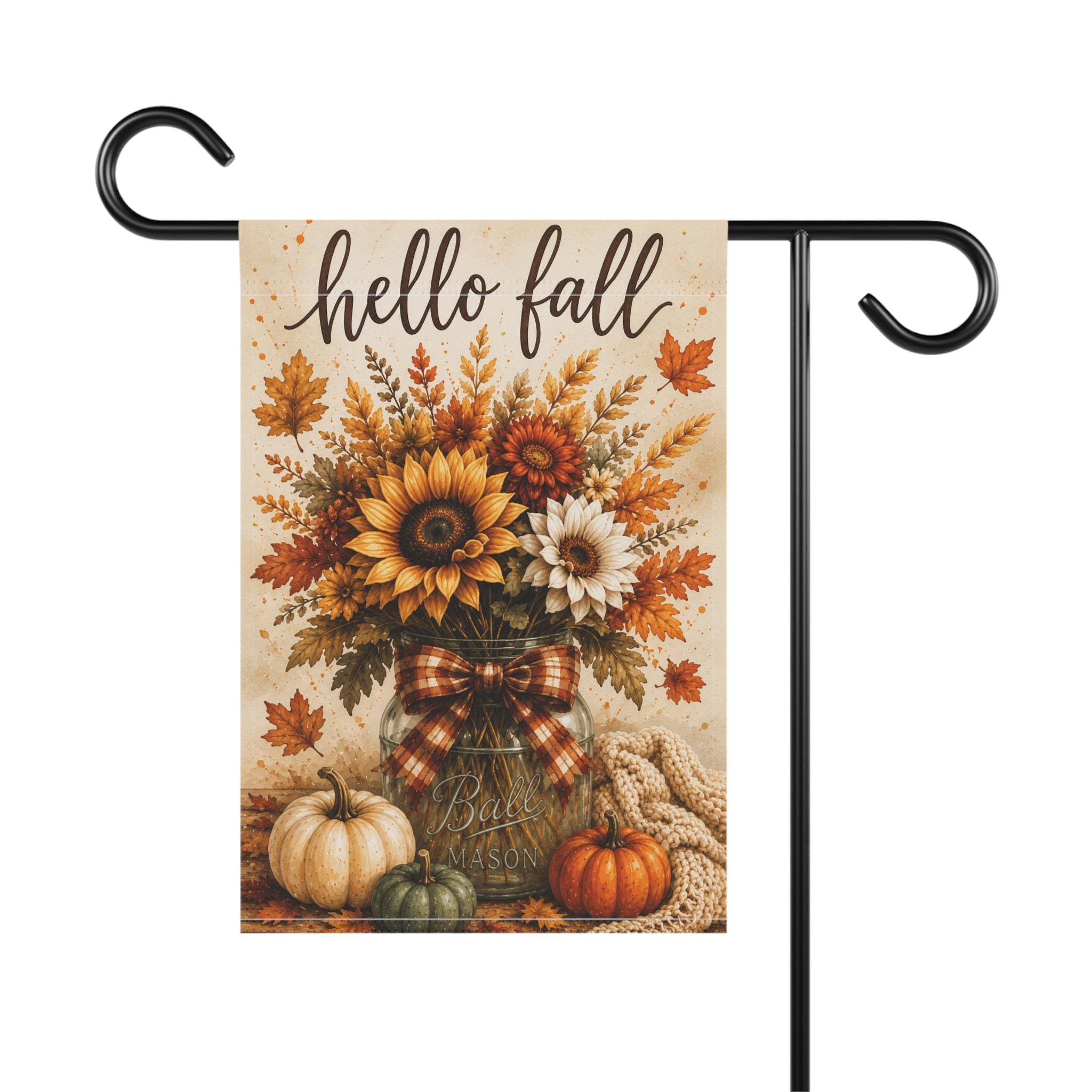 Hello Fall Sunflower Pumpkin Garden Banner | Autumn Porch Flag