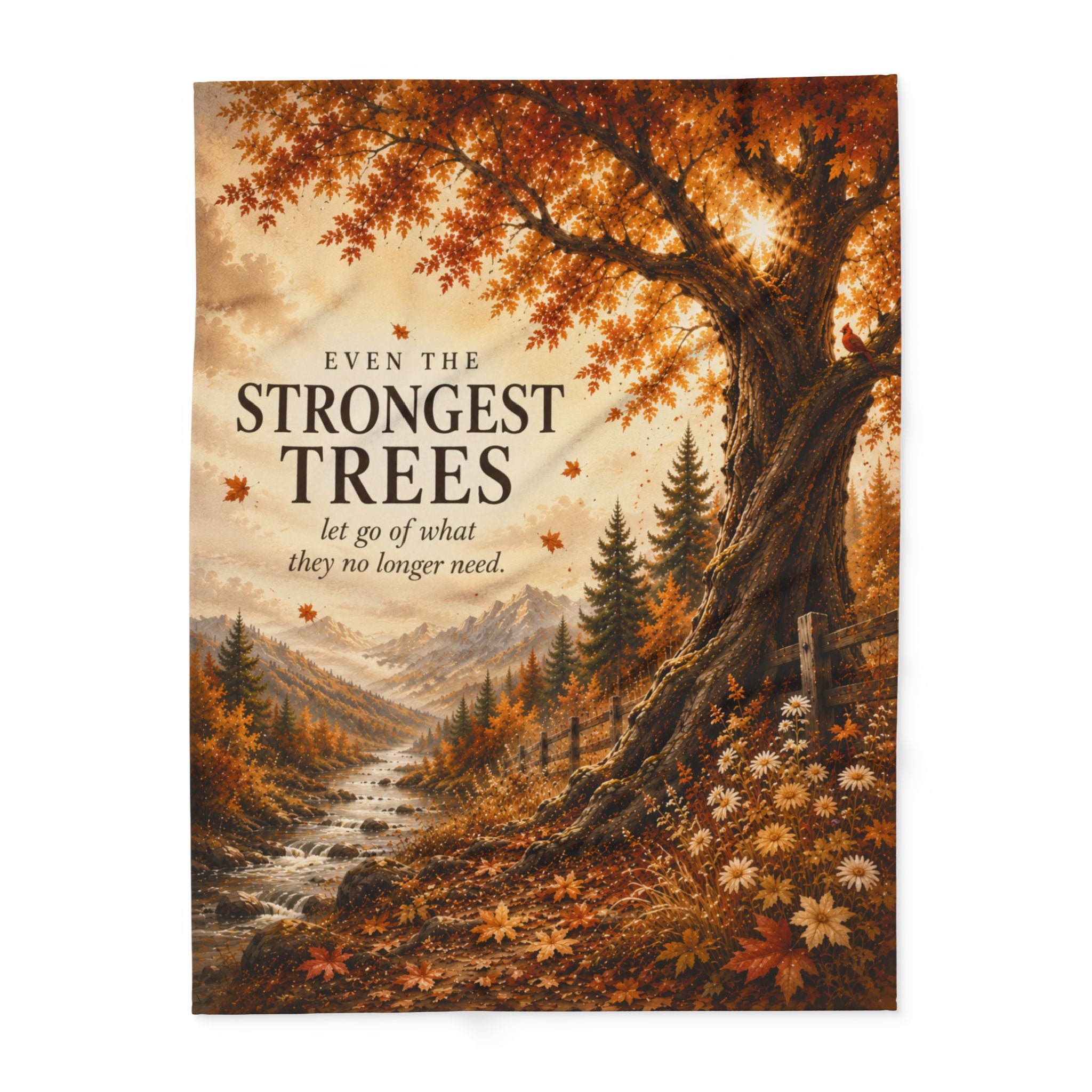 Autumn Woodland Fleece Blanket — “Even the Strongest Trees” Inspirational Fall Throw