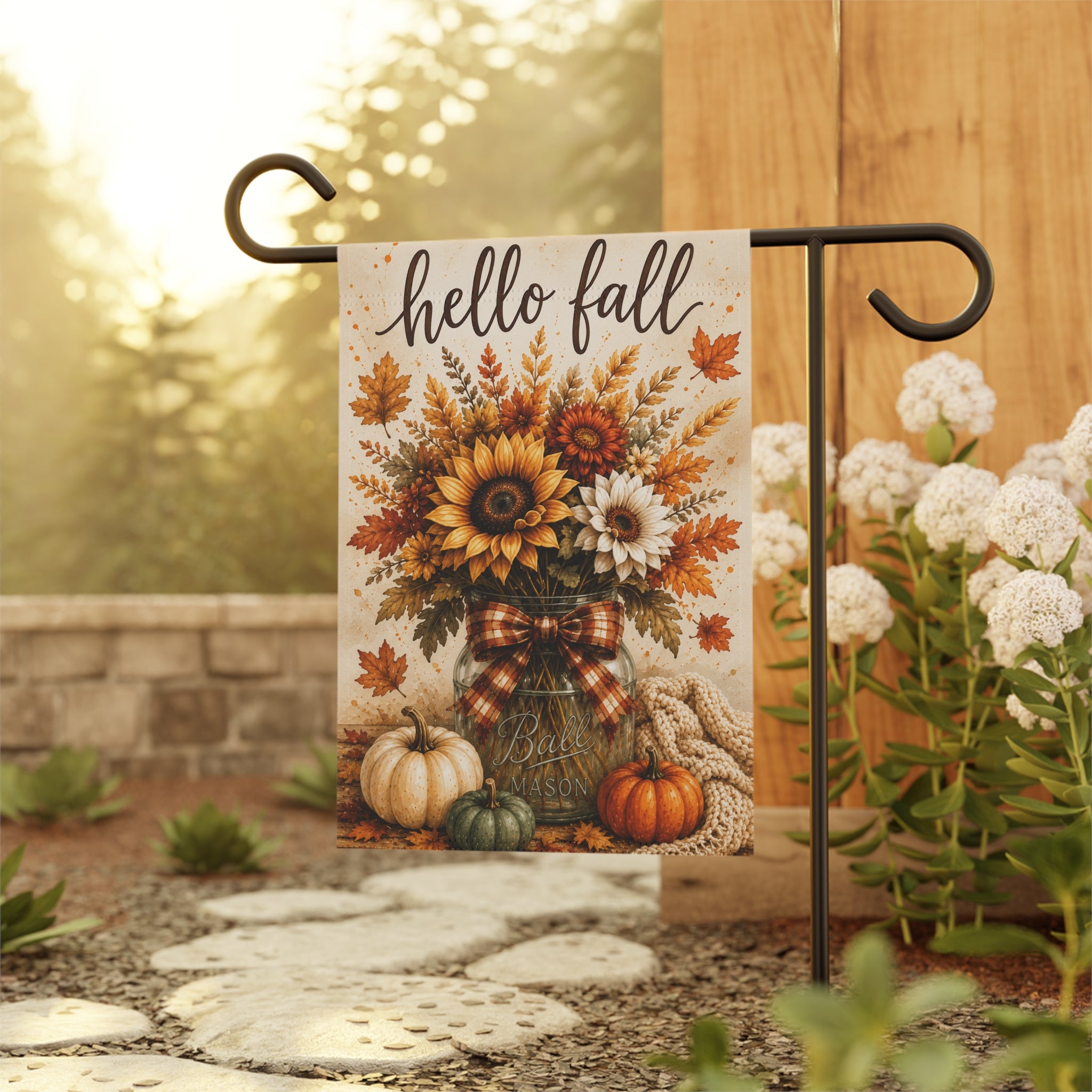 Hello Fall Sunflower Pumpkin Garden Banner | Autumn Porch Flag