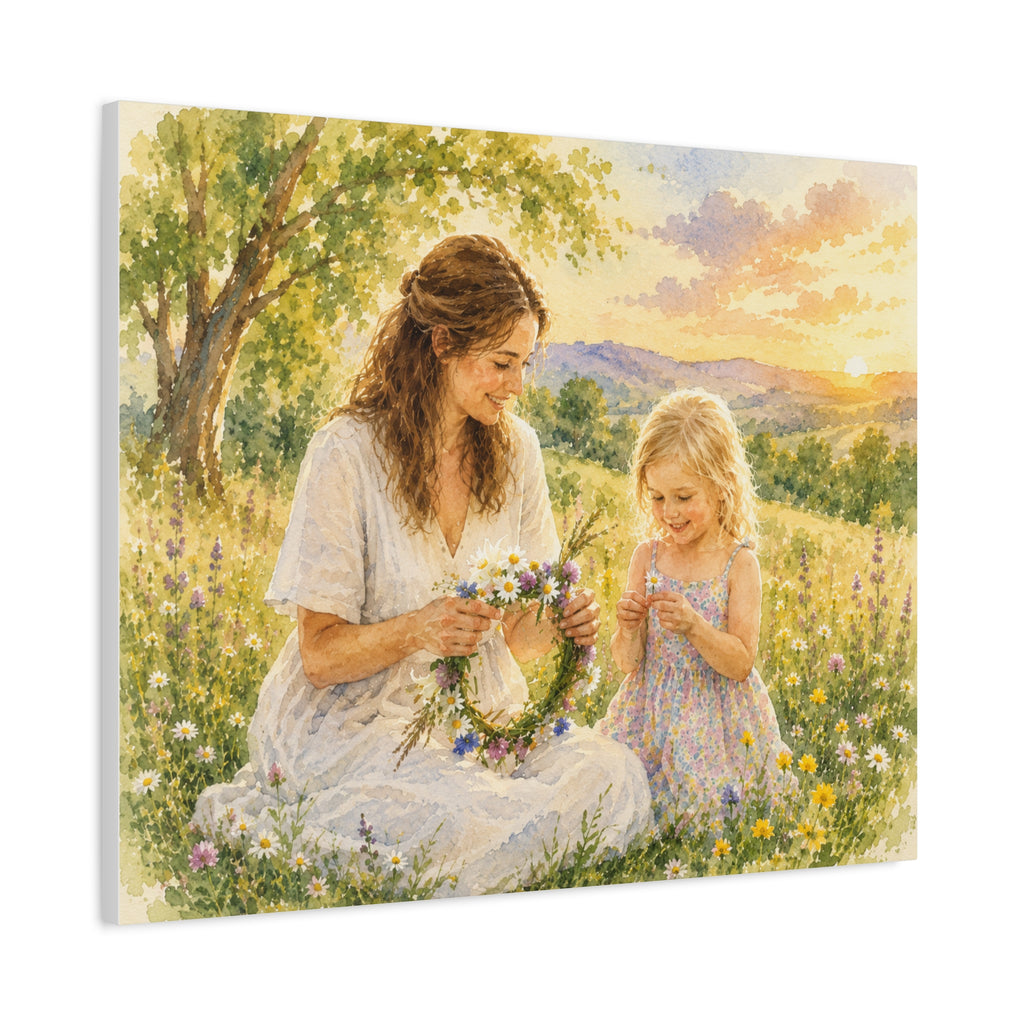 Mother and Daughter Flower Crown Canvas | Matte Stretched Wall Art