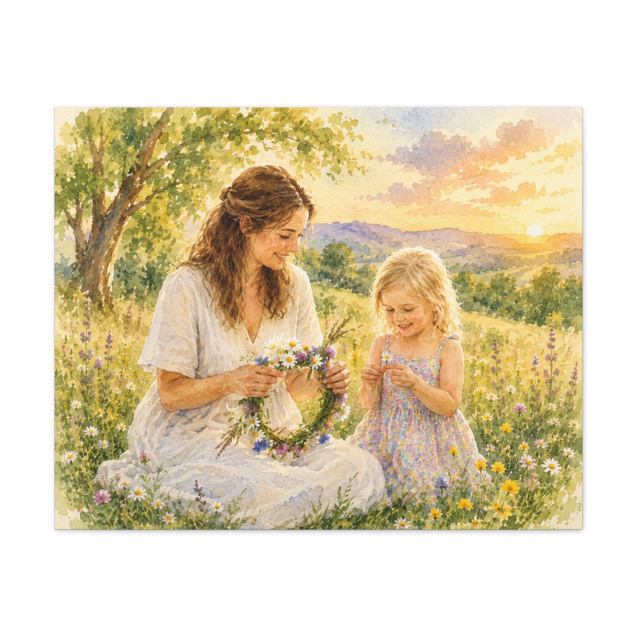 Mother and Daughter Flower Crown Canvas | Matte Stretched Wall Art