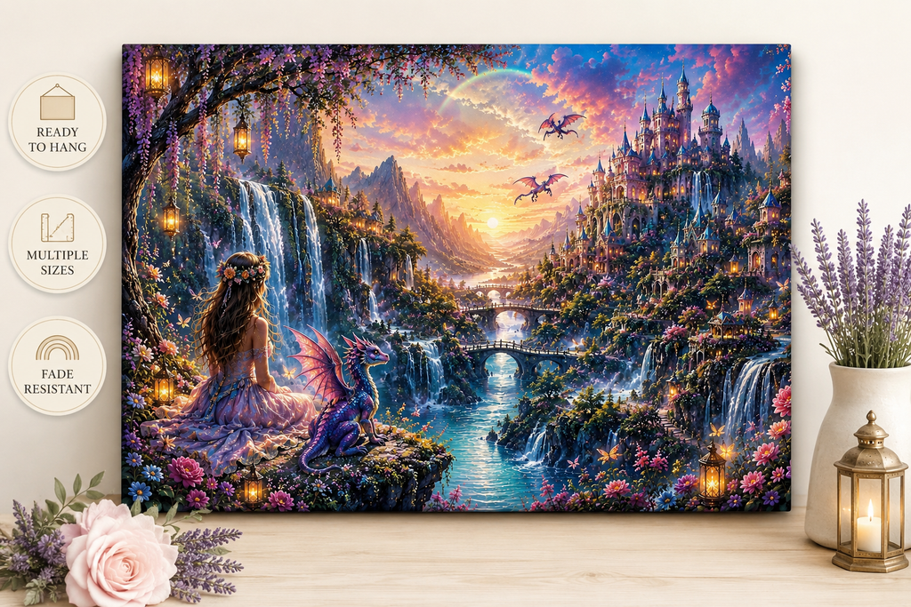 Fairy Princess with Baby Dragon Matte Canvas