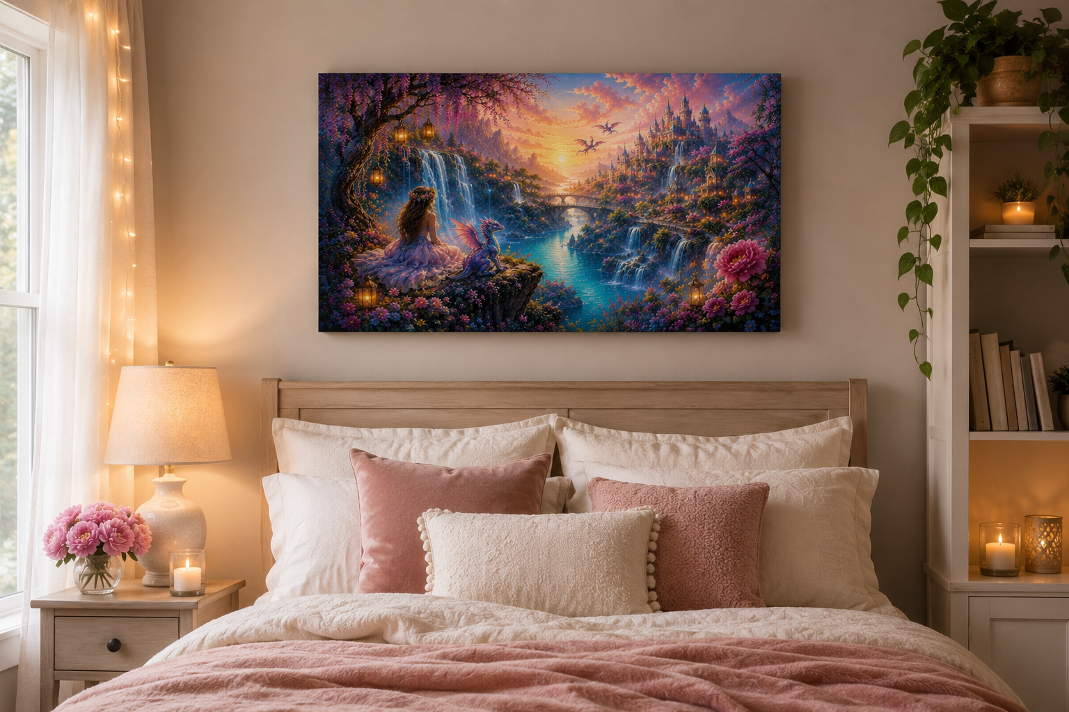 Fairy Princess with Baby Dragon Matte Canvas