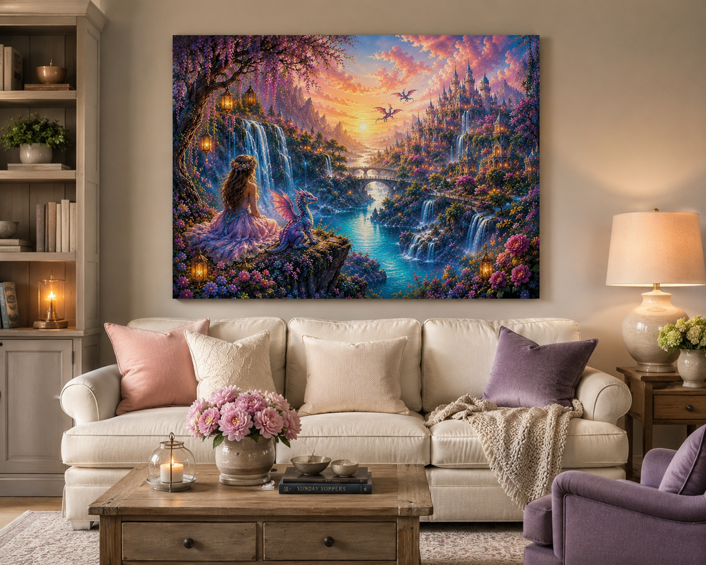 Fairy Princess with Baby Dragon Matte Canvas