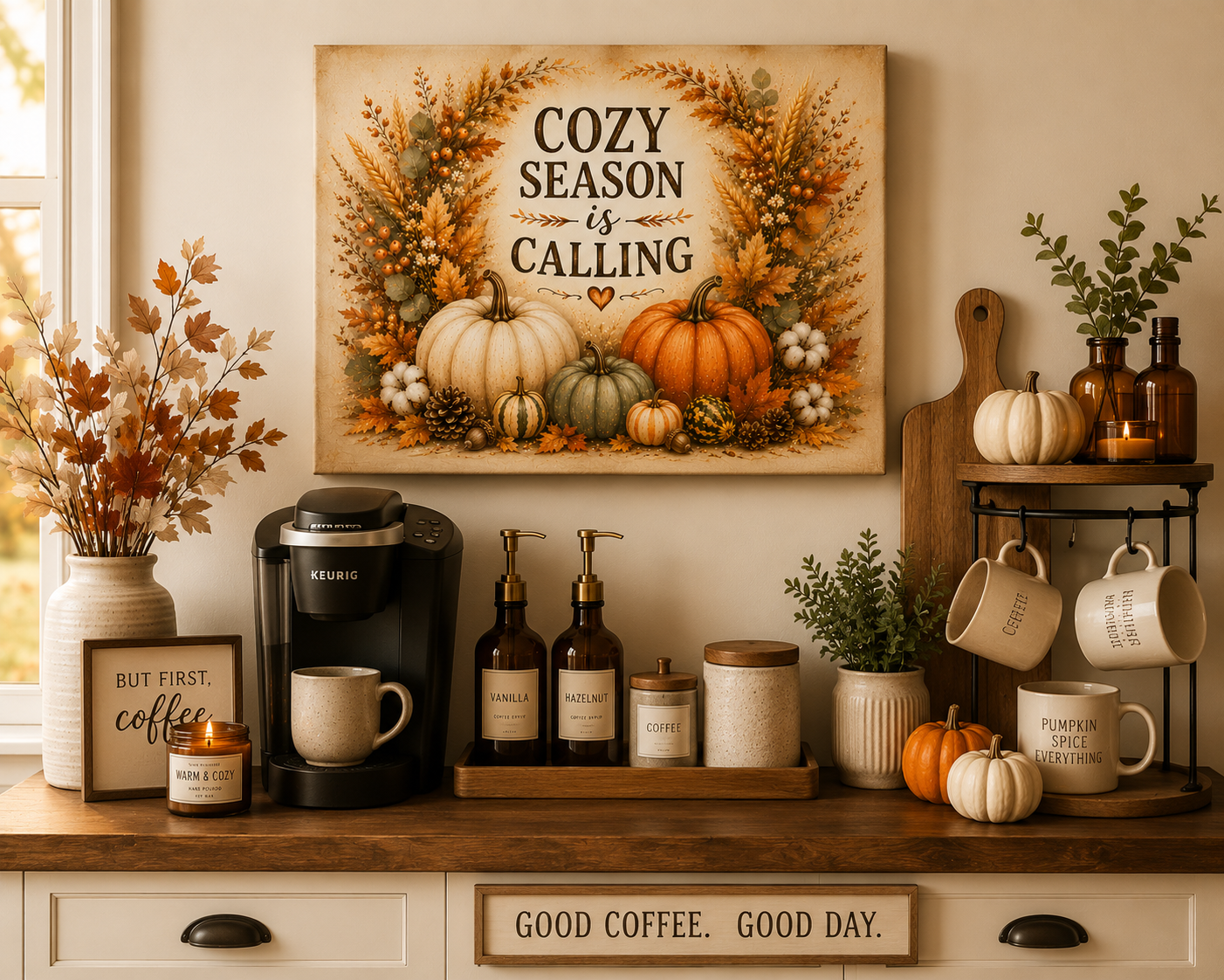 Cozy Season Is Calling Canvas Wall Art — Fall Pumpkin Wreath Autumn Decor