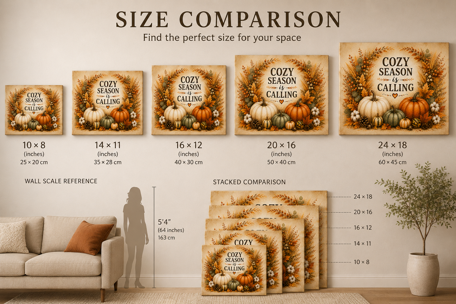Cozy Season Is Calling Canvas Wall Art — Fall Pumpkin Wreath Autumn Decor