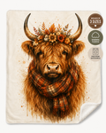 Highland Cow Sherpa Blanket — Autumn Floral Plaid Cozy Throw