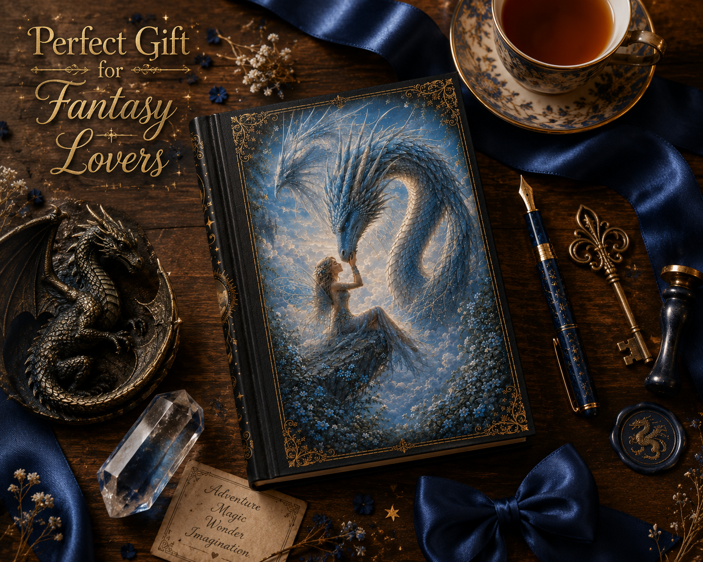 Air Dragon & Fairy Hardcover Journal — Mystical Fantasy Notebook for Writing, Sketching, & Gift Giving