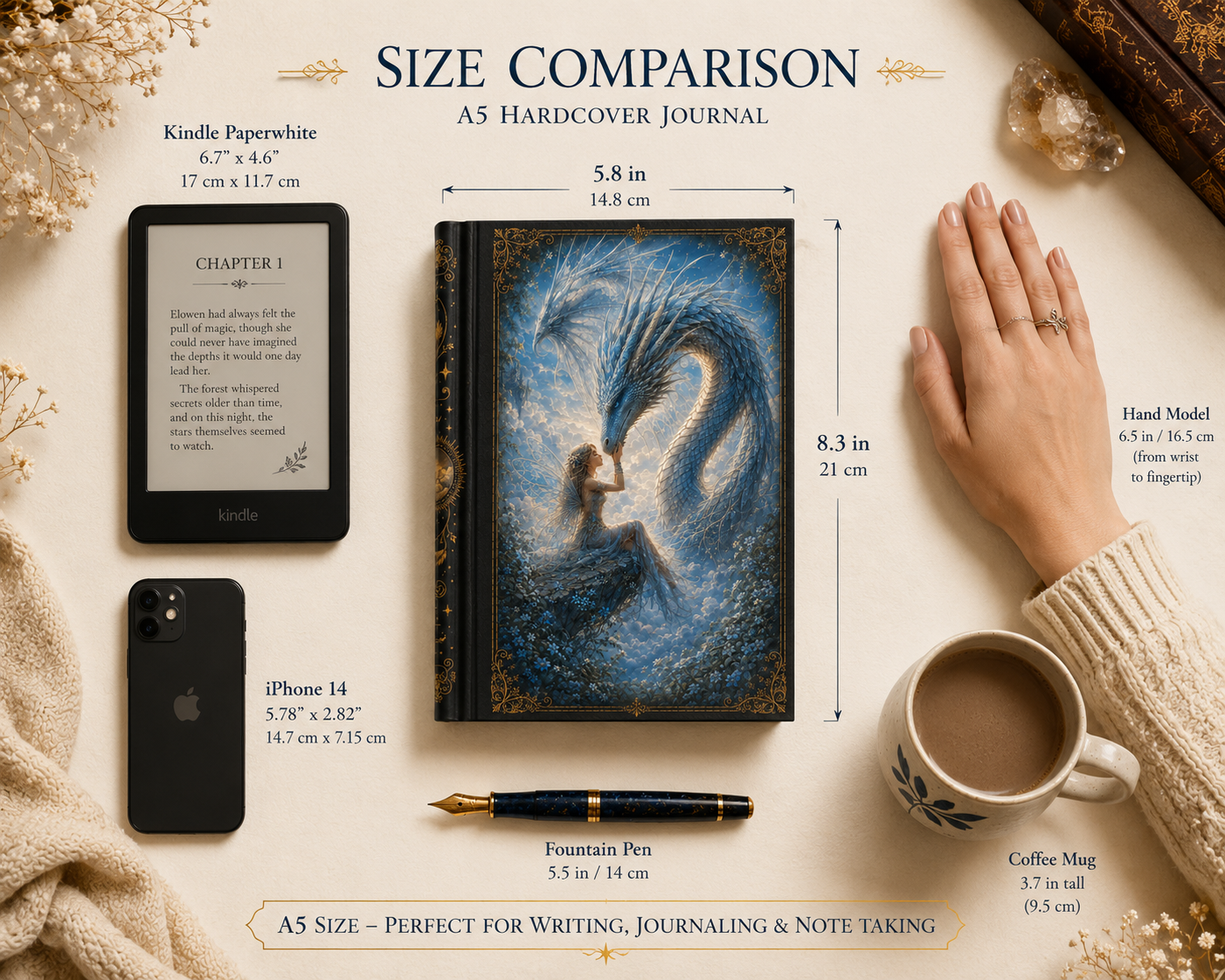 Air Dragon & Fairy Hardcover Journal — Mystical Fantasy Notebook for Writing, Sketching, & Gift Giving