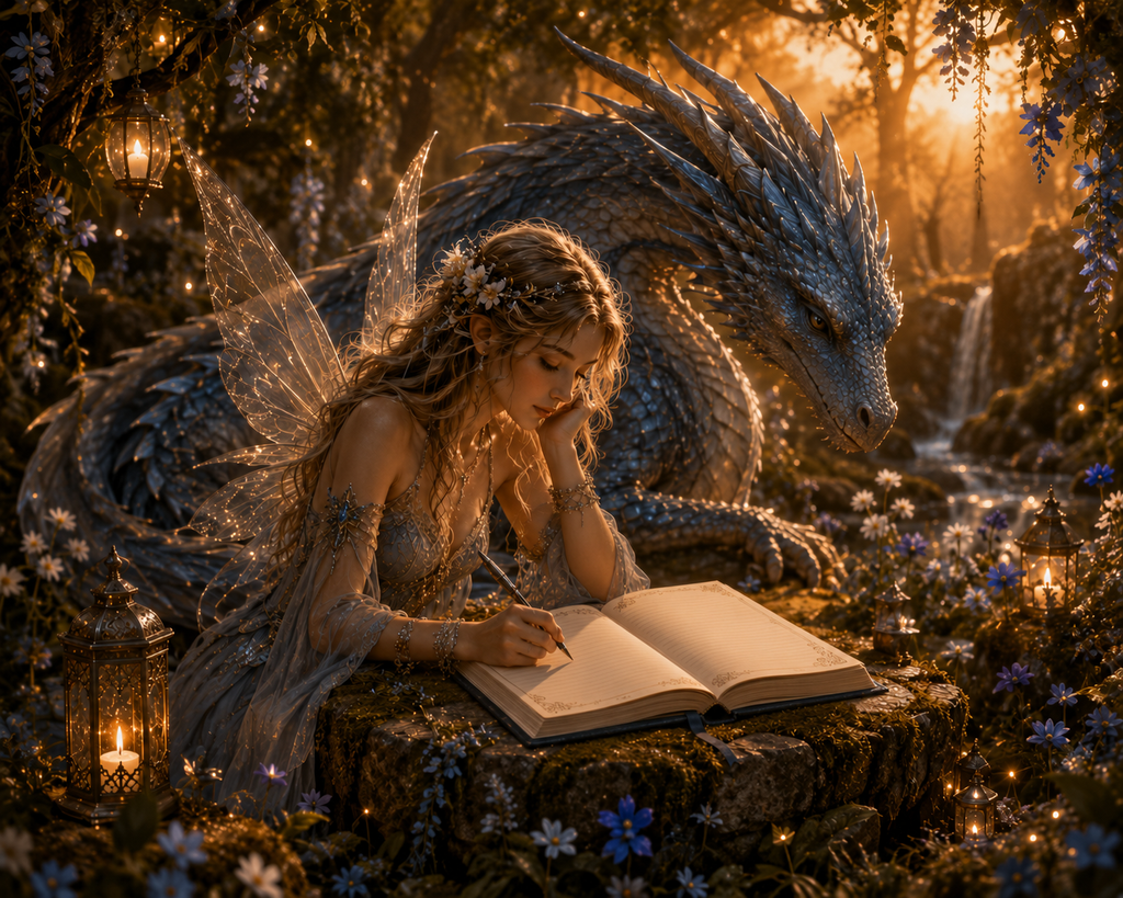 Air Dragon & Fairy Hardcover Journal — Mystical Fantasy Notebook for Writing, Sketching, & Gift Giving