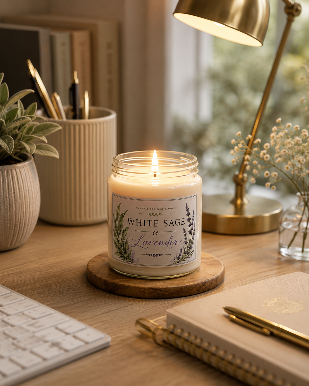 White Sage & Lavender Soy Candle — 9oz Scented Jar for Relaxation, Stress Relief, and Home Aromatherapy