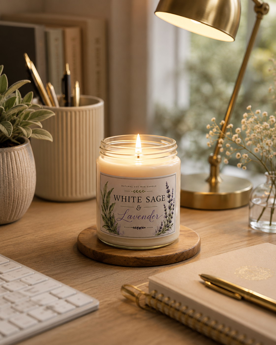 White Sage & Lavender Soy Candle — 9oz Scented Jar for Relaxation, Stress Relief, and Home Aromatherapy