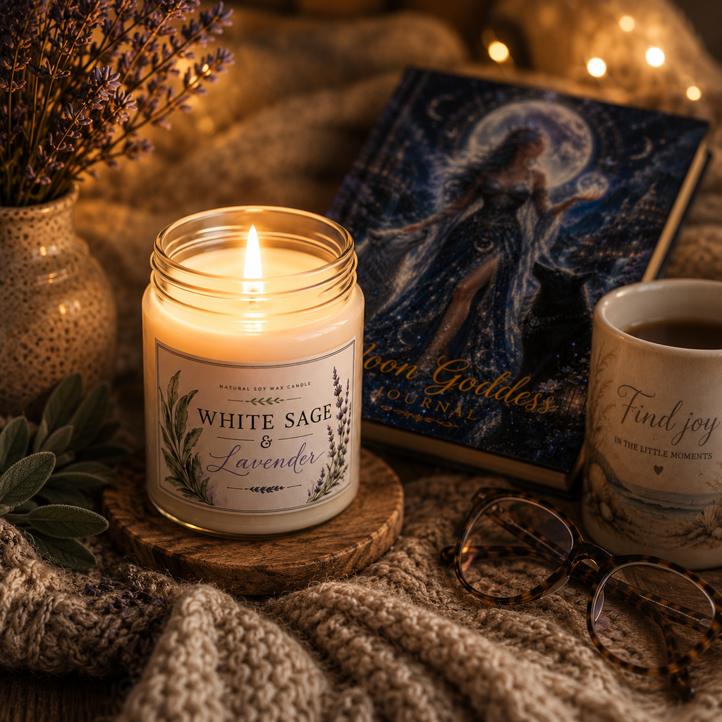 White Sage & Lavender Soy Candle — 9oz Scented Jar for Relaxation, Stress Relief, and Home Aromatherapy