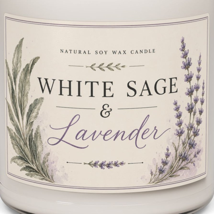 White Sage & Lavender Soy Candle — 9oz Scented Jar for Relaxation, Stress Relief, and Home Aromatherapy