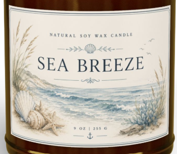 Sea Breeze Soy Candle — Scented Amber Jar with Black Lid (4oz & 9oz)