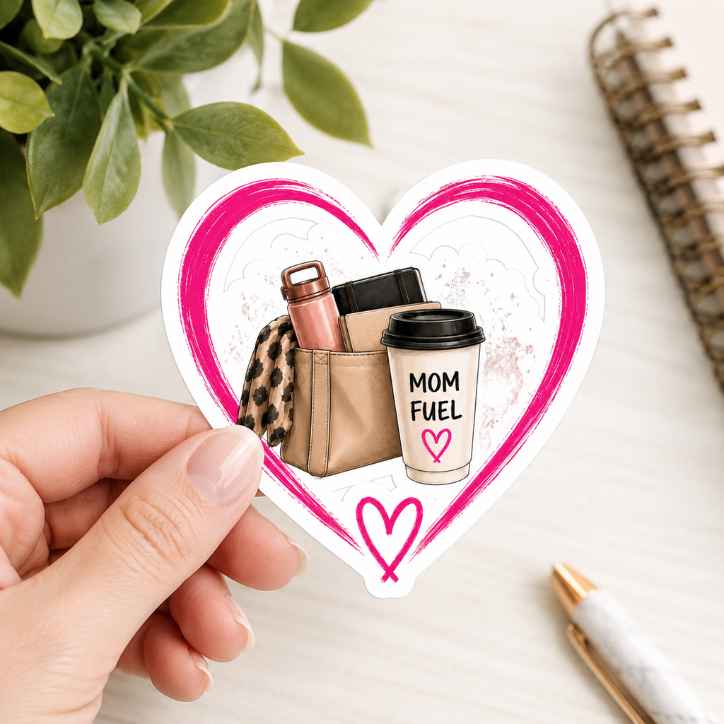 Mom Fuel Heart Sticker — Kiss-Cut Laptop & Planner Decal