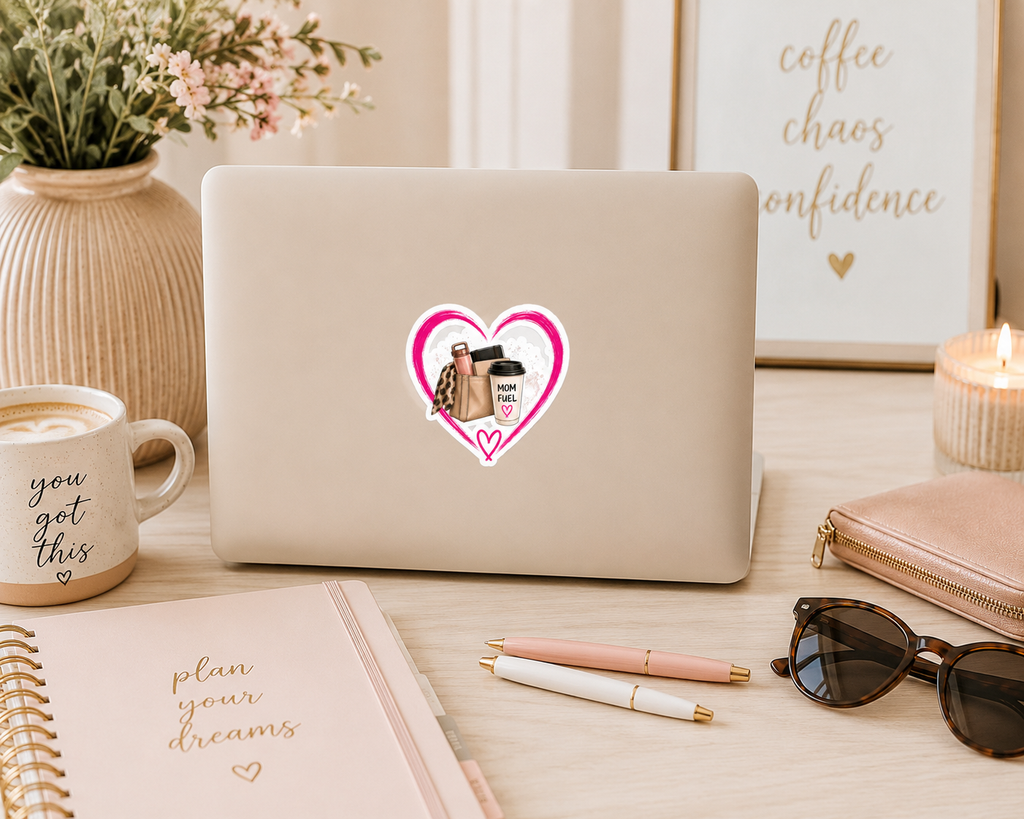 Mom Fuel Heart Sticker — Kiss-Cut Laptop & Planner Decal