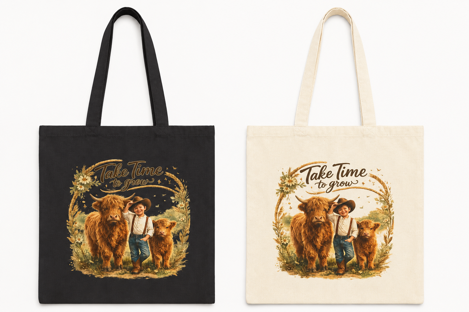 Take Time to Grow Tote Bag — Vintage Farm Cowgirl Canvas Tote