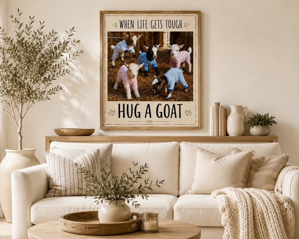 When Life Gets Tough Hug a Goat Poster | Rolled Poster, Farm Animal Wall Art