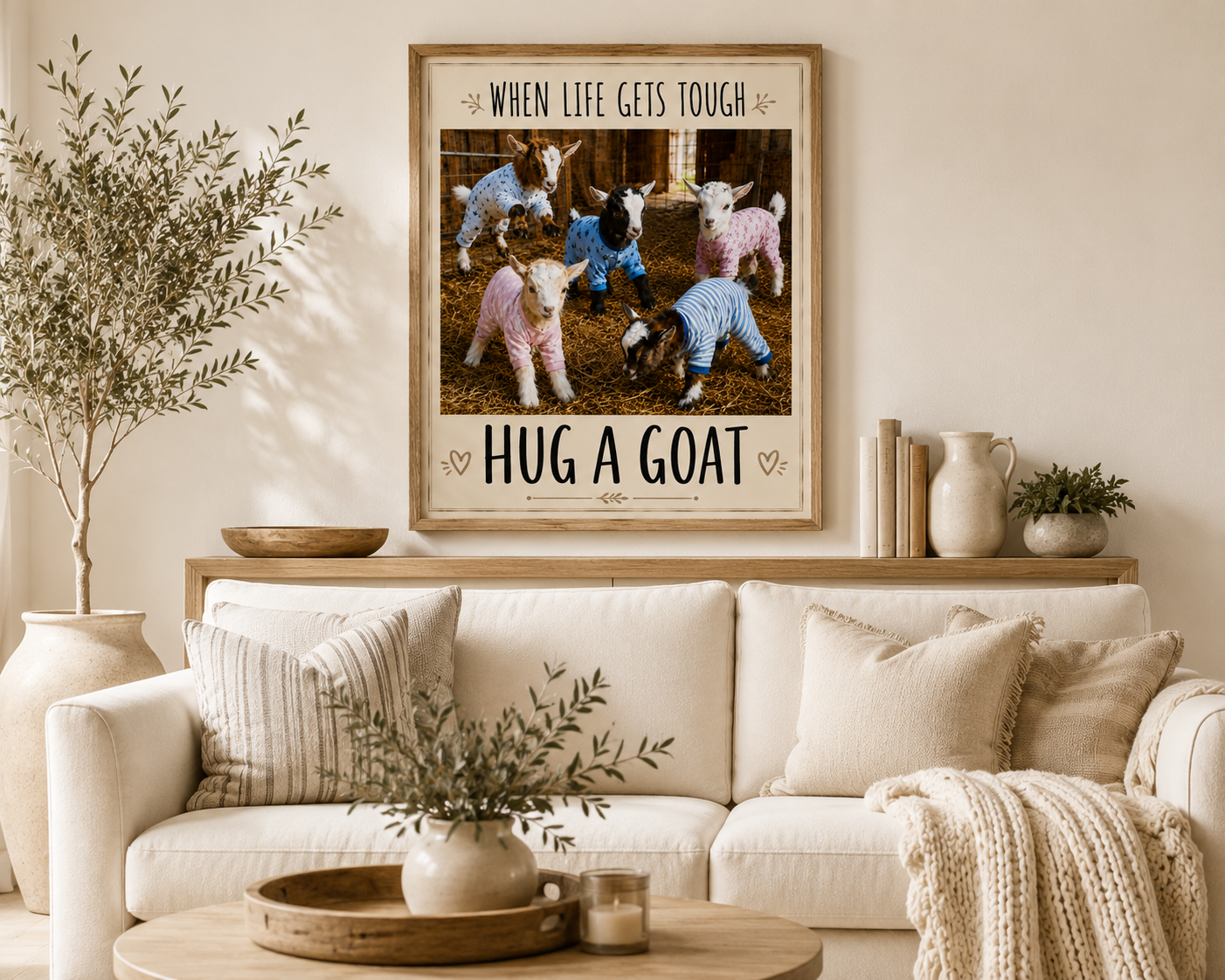 When Life Gets Tough Hug a Goat Poster | Rolled Poster, Farm Animal Wall Art
