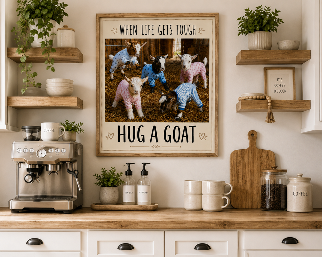 When Life Gets Tough Hug a Goat Poster | Rolled Poster, Farm Animal Wall Art