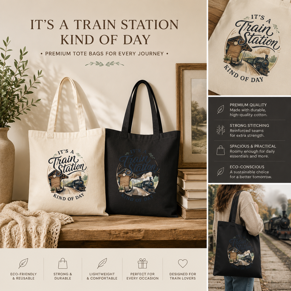 Train Station Vintage Scene Tote Bag | It's a Train Station Kind of Day