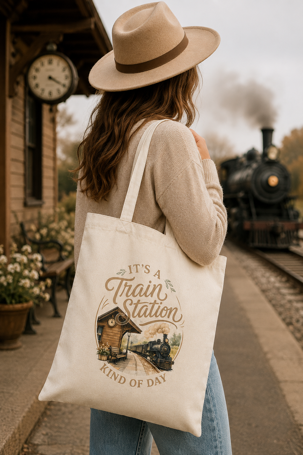 Train Station Vintage Scene Tote Bag | It's a Train Station Kind of Day