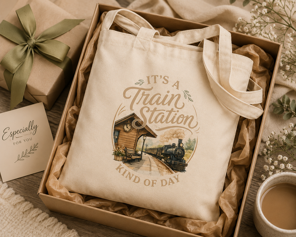 Train Station Vintage Scene Tote Bag | It's a Train Station Kind of Day
