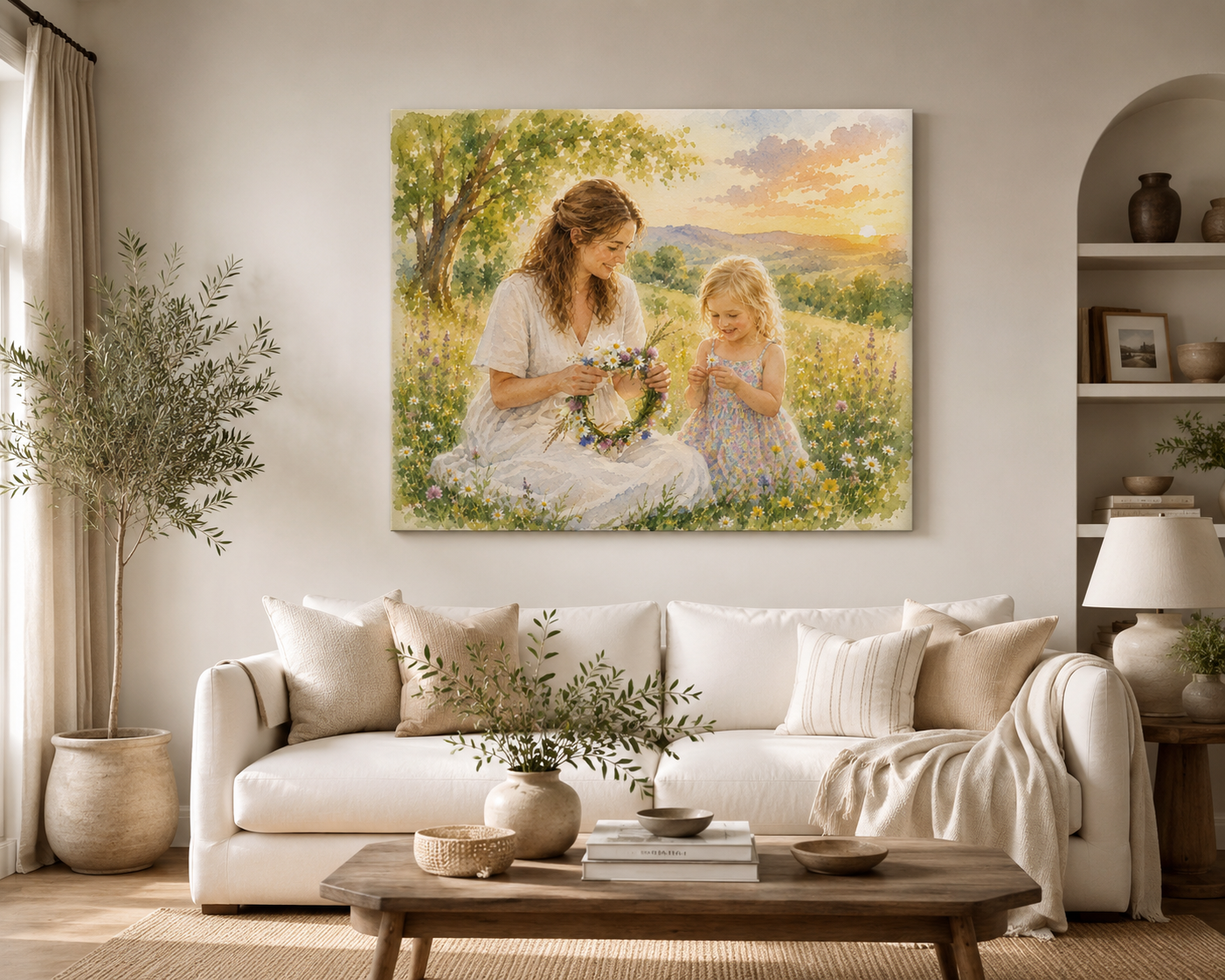 Mother and Daughter Flower Crown Canvas | Matte Stretched Wall Art