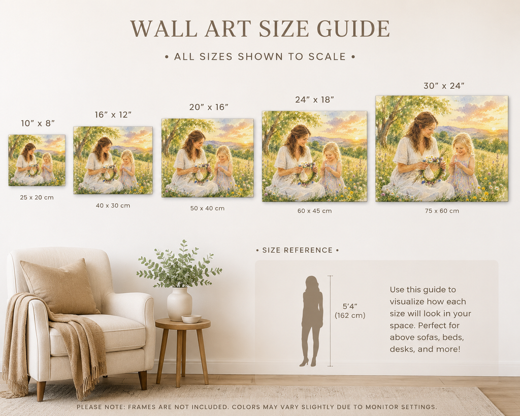 Mother and Daughter Flower Crown Canvas | Matte Stretched Wall Art