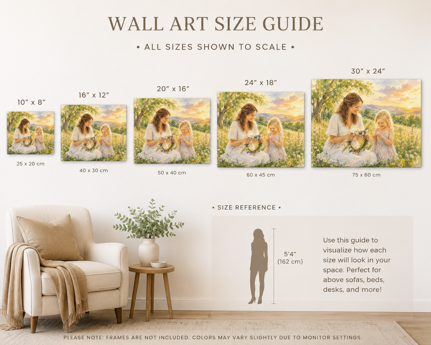 Mother and Daughter Flower Crown Canvas | Matte Stretched Wall Art