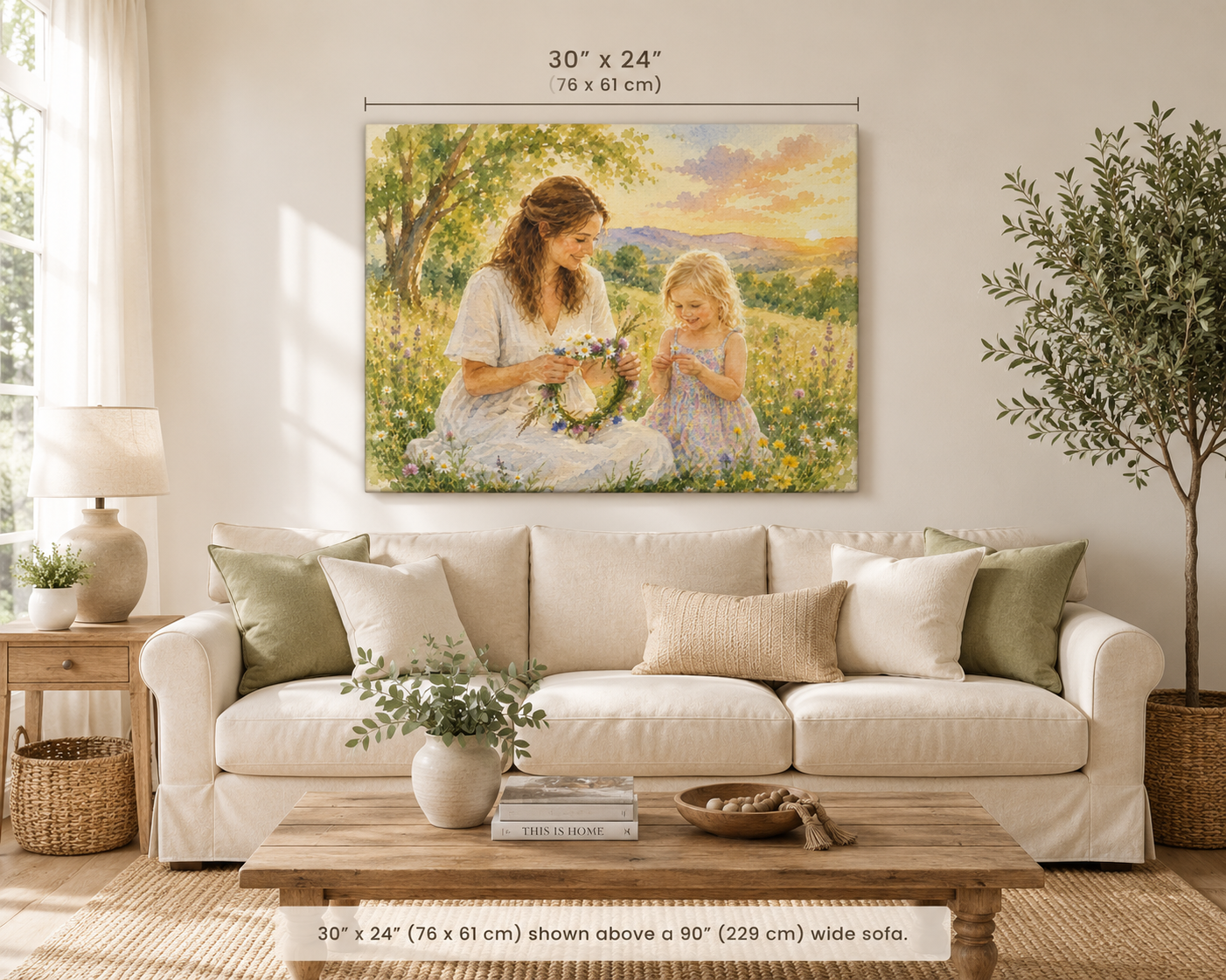 Mother and Daughter Flower Crown Canvas | Matte Stretched Wall Art