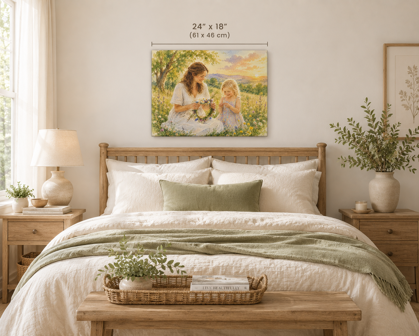 Mother and Daughter Flower Crown Canvas | Matte Stretched Wall Art