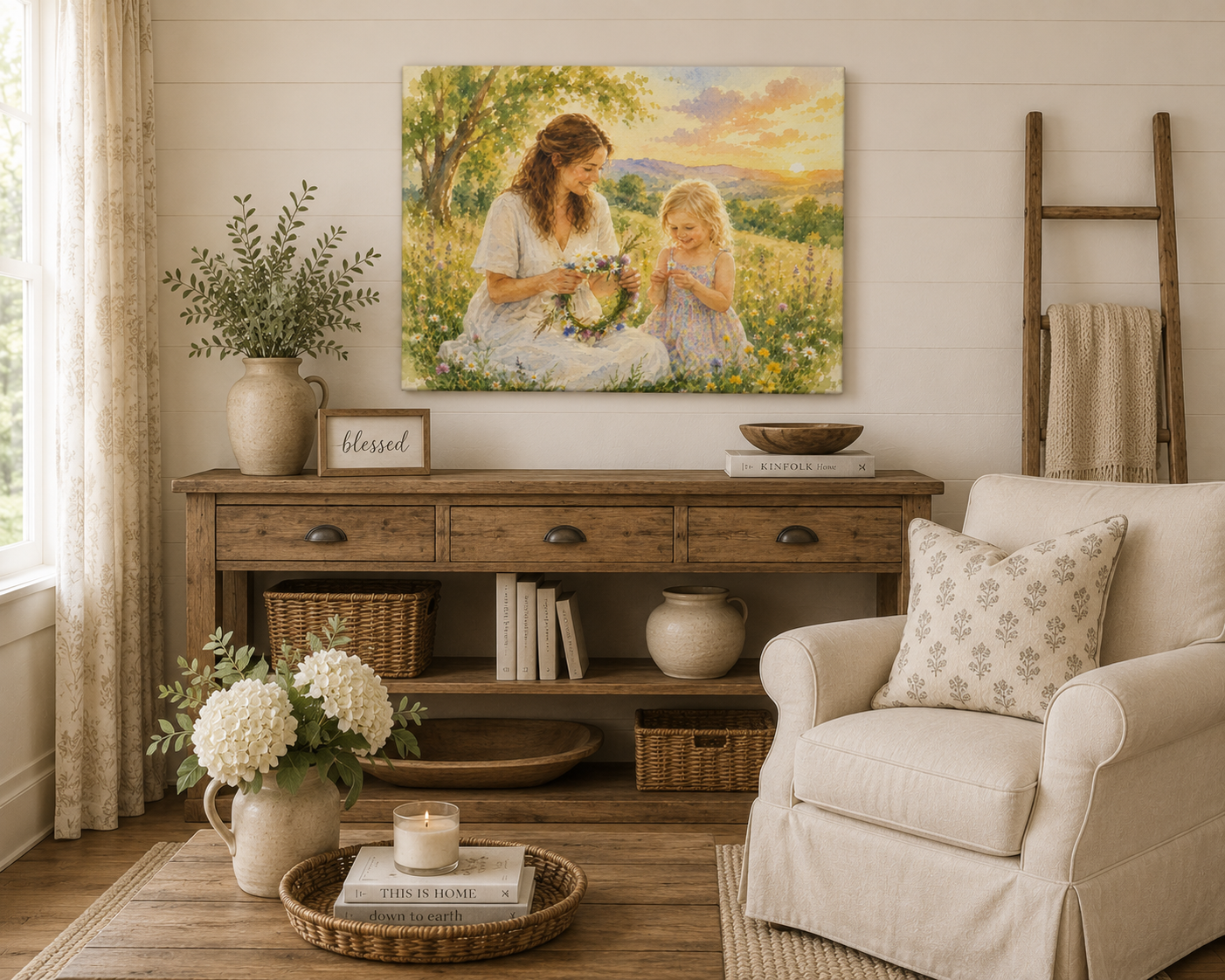 Mother and Daughter Flower Crown Canvas | Matte Stretched Wall Art
