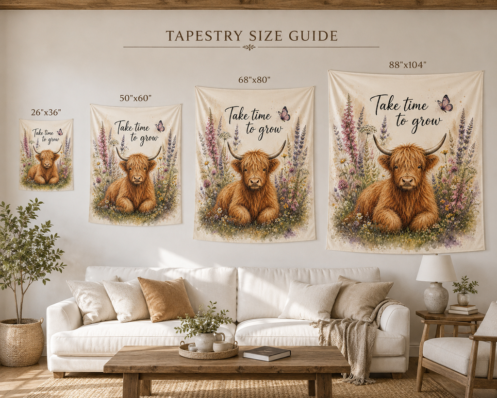 Take Time To Grow Highland Cow tapestry | Indoor Wall Tapestry
