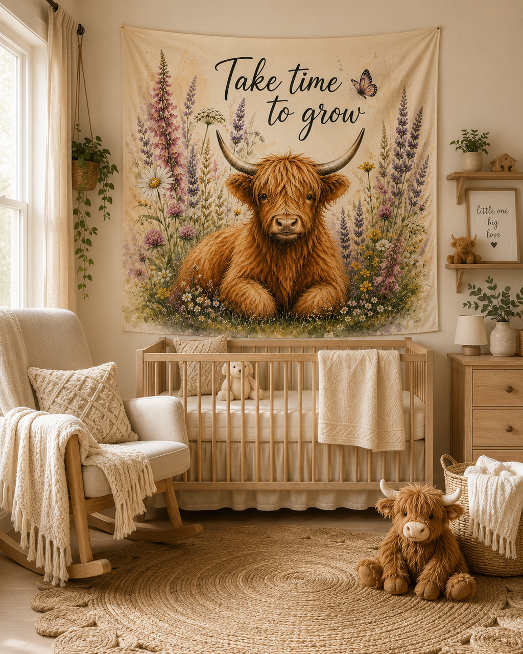 Take Time To Grow Highland Cow tapestry | Indoor Wall Tapestry