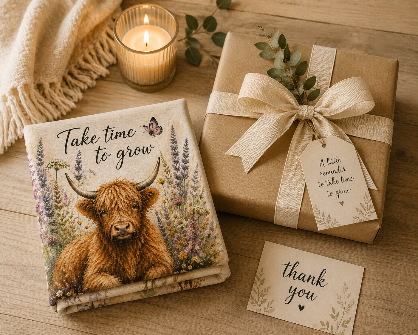 Take Time To Grow Highland Cow tapestry | Indoor Wall Tapestry